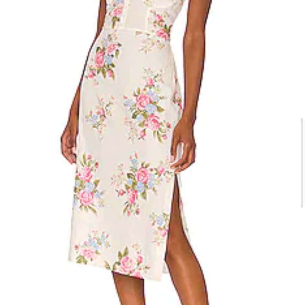 LPA Floral Midi Dress in Cream and Pink